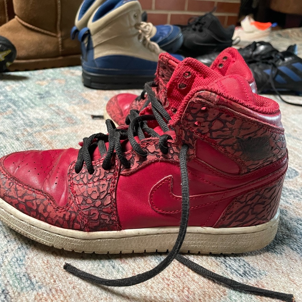 Black red elephant print jordan’s